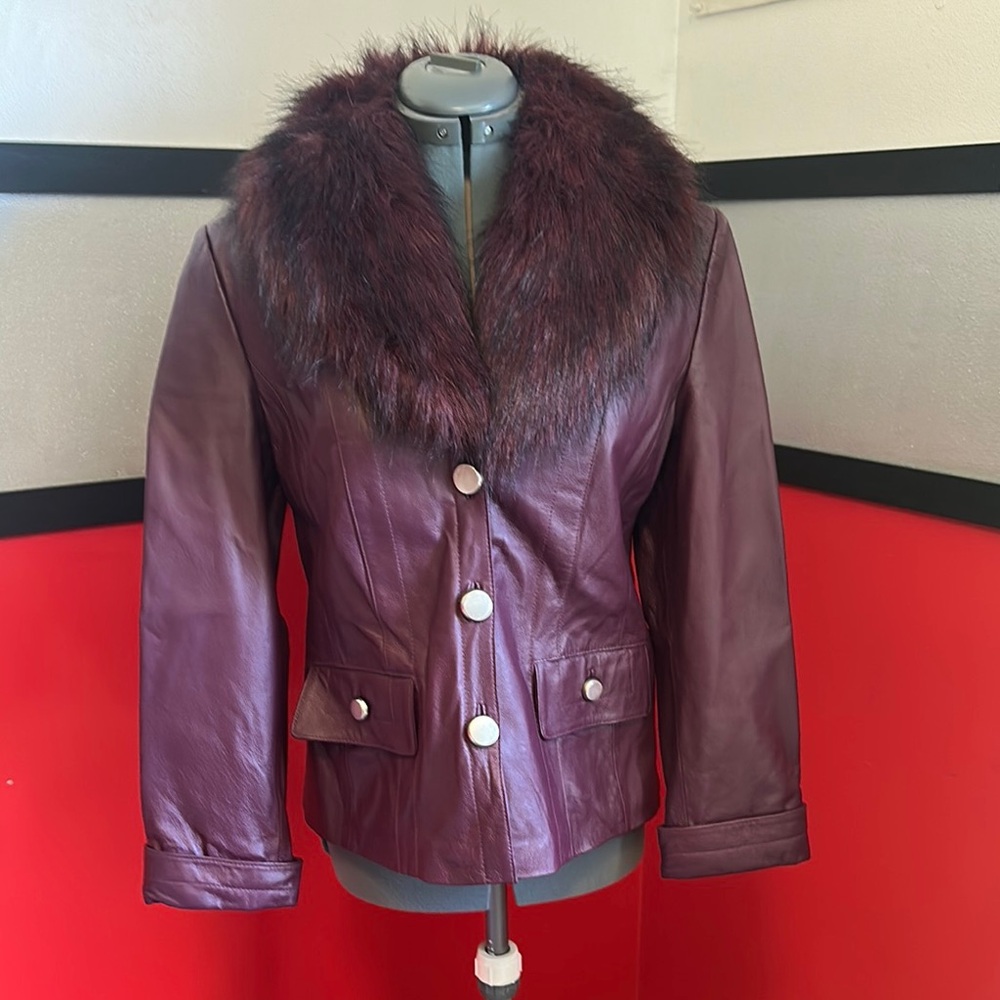 Terry Lewis Classic Luxuries Plum Leather Jacket with Faux Fur
